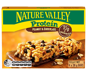 A box of Nature Valley Protein peanut and chocolate bar