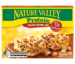 A box of Nature Valley Protein Salted Caramel Nut Bar