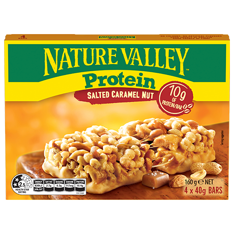 A box of Nature Valley Protein Salted Caramel Nut Bars