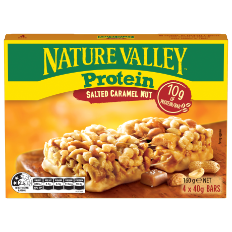A box of Nature Valley Protein Salted Caramel Nut Bars