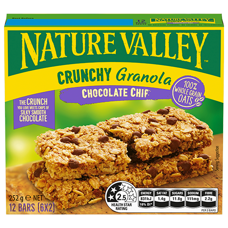 A box of Nature Valley Crunchy granola bars Chocolate Chip